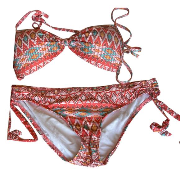 Womens Swimsuit Size Large Multicolor Bikini Geometric Southwestern Beach Ready - Picture 7 of 8